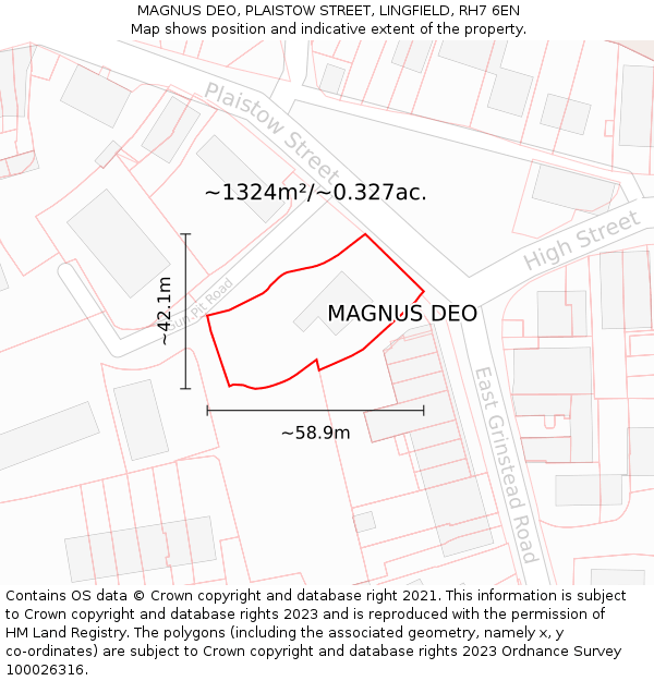 MAGNUS DEO, PLAISTOW STREET, LINGFIELD, RH7 6EN: Plot and title map