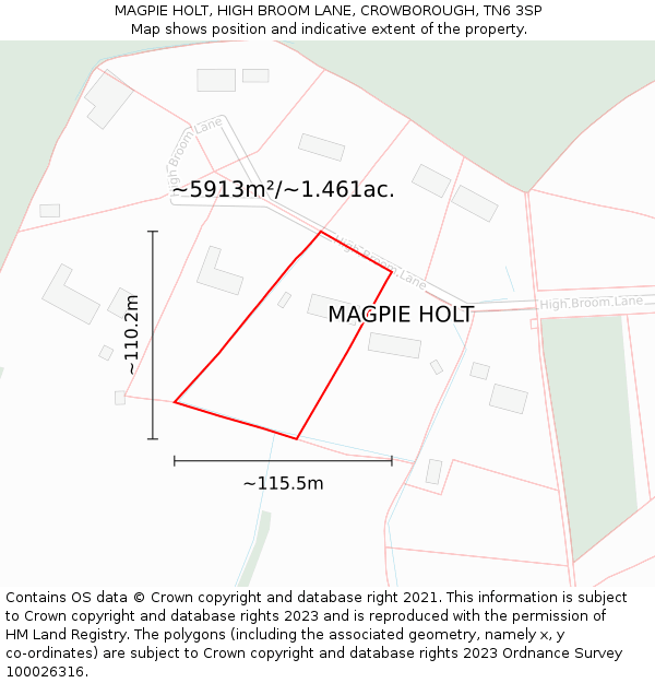 MAGPIE HOLT, HIGH BROOM LANE, CROWBOROUGH, TN6 3SP: Plot and title map