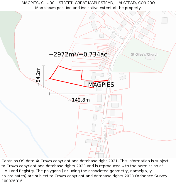 MAGPIES, CHURCH STREET, GREAT MAPLESTEAD, HALSTEAD, CO9 2RQ: Plot and title map