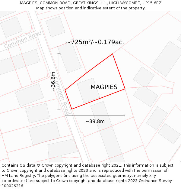 MAGPIES, COMMON ROAD, GREAT KINGSHILL, HIGH WYCOMBE, HP15 6EZ: Plot and title map