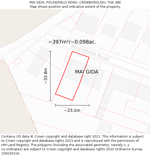 MAI GIDA, POUNDFIELD ROAD, CROWBOROUGH, TN6 2BE: Plot and title map