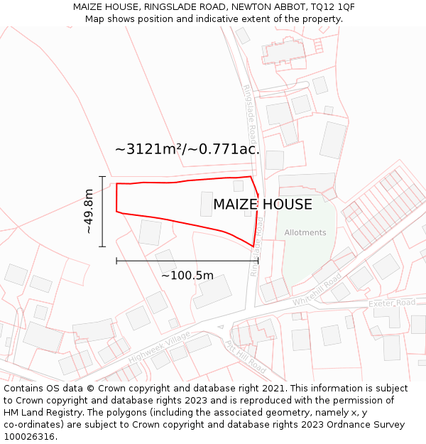 MAIZE HOUSE, RINGSLADE ROAD, NEWTON ABBOT, TQ12 1QF: Plot and title map