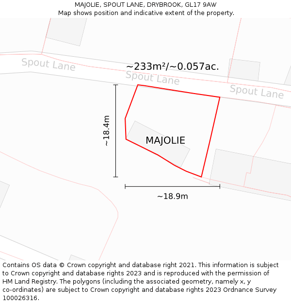 MAJOLIE, SPOUT LANE, DRYBROOK, GL17 9AW: Plot and title map