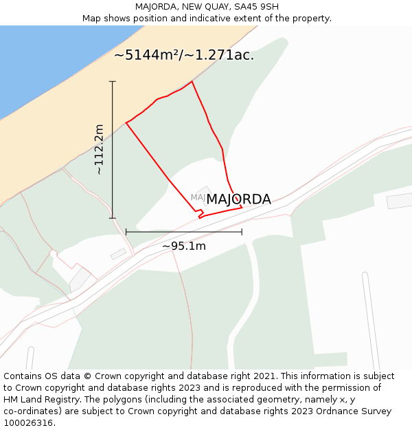 MAJORDA, NEW QUAY, SA45 9SH: Plot and title map
