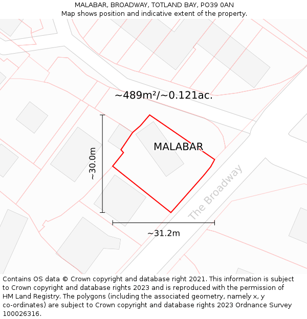 MALABAR, BROADWAY, TOTLAND BAY, PO39 0AN: Plot and title map