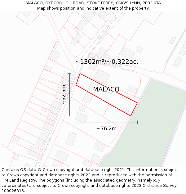 MALACO, OXBOROUGH ROAD, STOKE FERRY, KING'S LYNN, PE33 9TA: Plot and title map