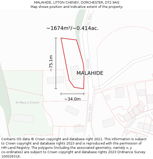 MALAHIDE, LITTON CHENEY, DORCHESTER, DT2 9AG: Plot and title map