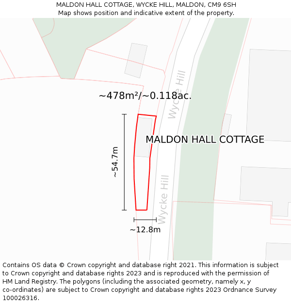 MALDON HALL COTTAGE, WYCKE HILL, MALDON, CM9 6SH: Plot and title map