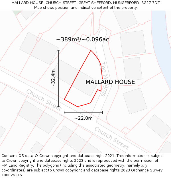 MALLARD HOUSE, CHURCH STREET, GREAT SHEFFORD, HUNGERFORD, RG17 7DZ: Plot and title map