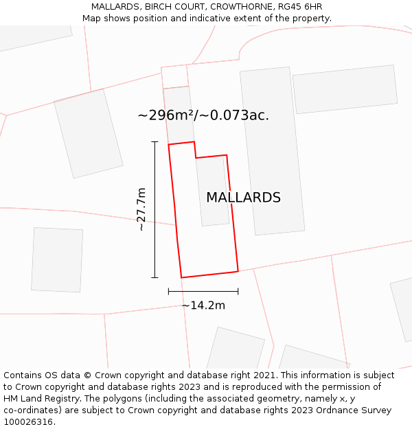 MALLARDS, BIRCH COURT, CROWTHORNE, RG45 6HR: Plot and title map