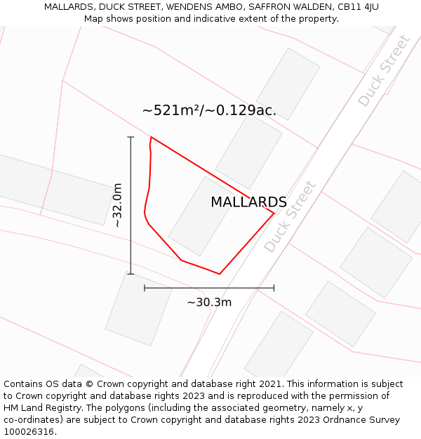 MALLARDS, DUCK STREET, WENDENS AMBO, SAFFRON WALDEN, CB11 4JU: Plot and title map