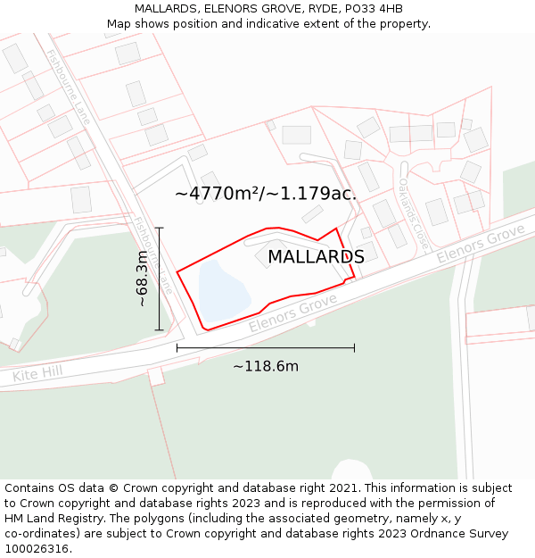 MALLARDS, ELENORS GROVE, RYDE, PO33 4HB: Plot and title map