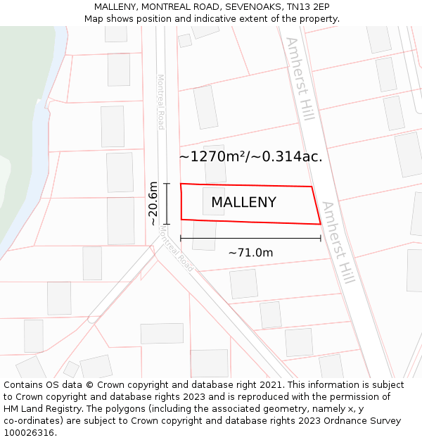 MALLENY, MONTREAL ROAD, SEVENOAKS, TN13 2EP: Plot and title map
