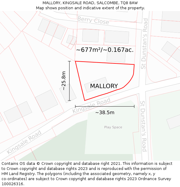 MALLORY, KINGSALE ROAD, SALCOMBE, TQ8 8AW: Plot and title map