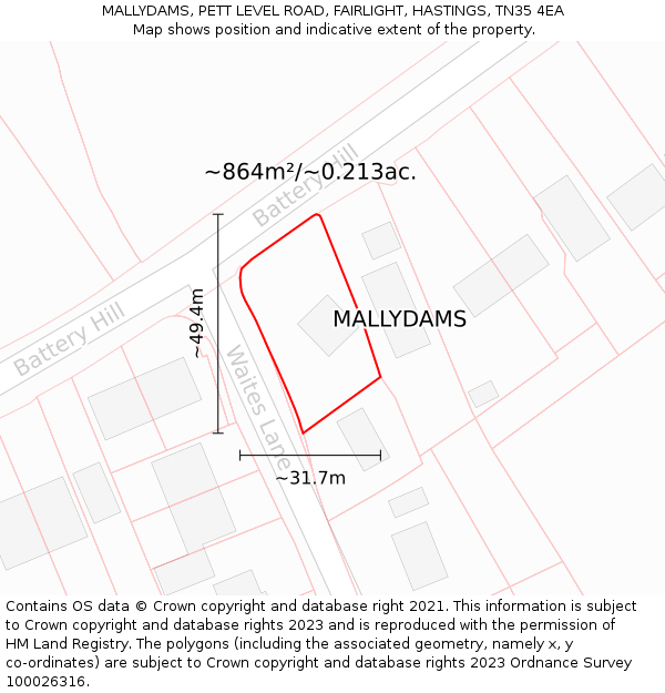 MALLYDAMS, PETT LEVEL ROAD, FAIRLIGHT, HASTINGS, TN35 4EA: Plot and title map