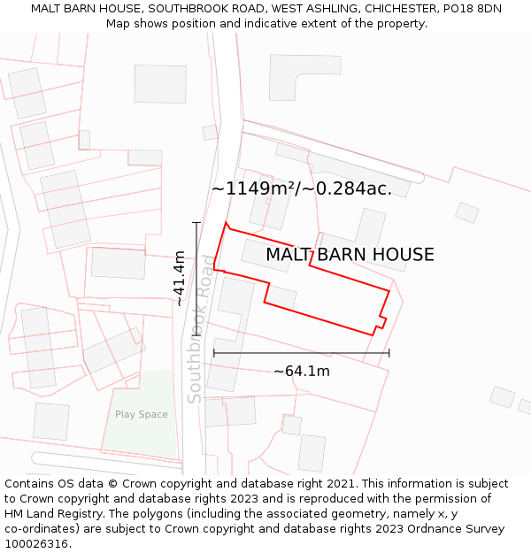 MALT BARN HOUSE, SOUTHBROOK ROAD, WEST ASHLING, CHICHESTER, PO18 8DN: Plot and title map