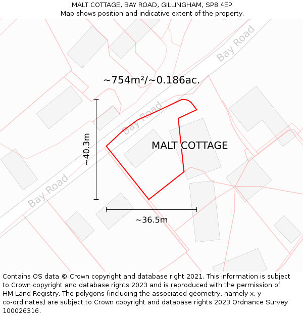 MALT COTTAGE, BAY ROAD, GILLINGHAM, SP8 4EP: Plot and title map