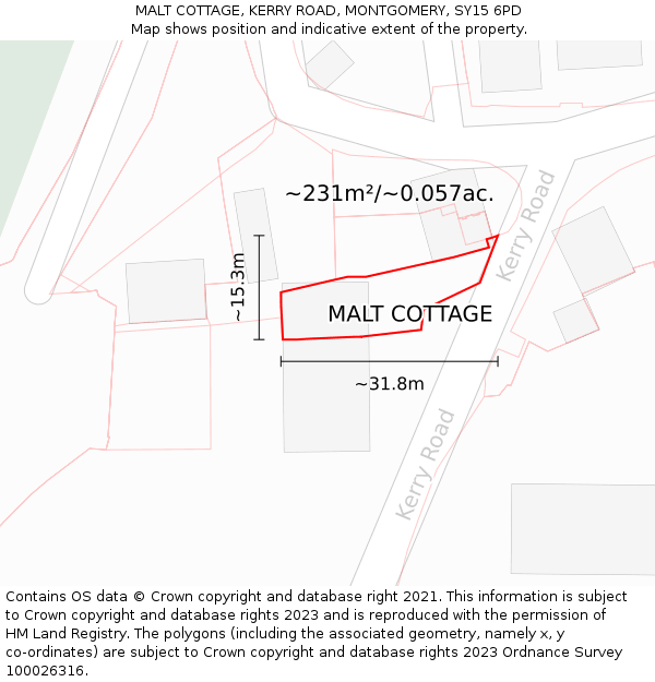 MALT COTTAGE, KERRY ROAD, MONTGOMERY, SY15 6PD: Plot and title map