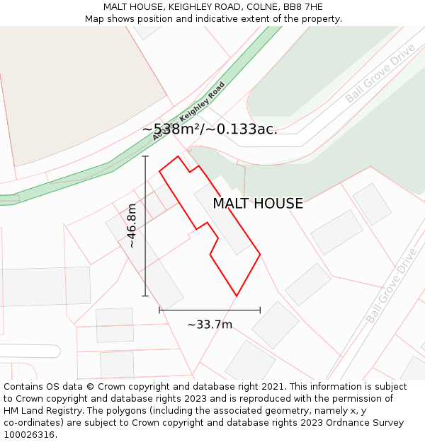 MALT HOUSE, KEIGHLEY ROAD, COLNE, BB8 7HE: Plot and title map