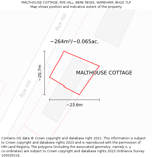 MALTHOUSE COTTAGE, RYE HILL, BERE REGIS, WAREHAM, BH20 7LP: Plot and title map