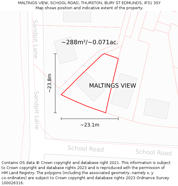 MALTINGS VIEW, SCHOOL ROAD, THURSTON, BURY ST EDMUNDS, IP31 3SY: Plot and title map