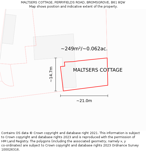 MALTSERS COTTAGE, PERRYFIELDS ROAD, BROMSGROVE, B61 8QW: Plot and title map