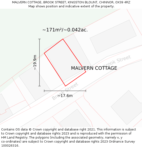 MALVERN COTTAGE, BROOK STREET, KINGSTON BLOUNT, CHINNOR, OX39 4RZ: Plot and title map