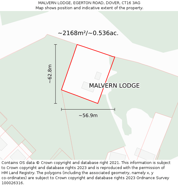 MALVERN LODGE, EGERTON ROAD, DOVER, CT16 3AG: Plot and title map