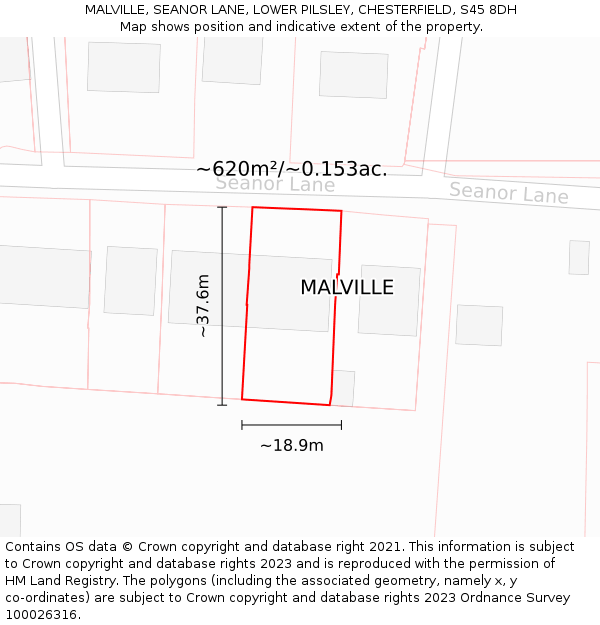 MALVILLE, SEANOR LANE, LOWER PILSLEY, CHESTERFIELD, S45 8DH: Plot and title map