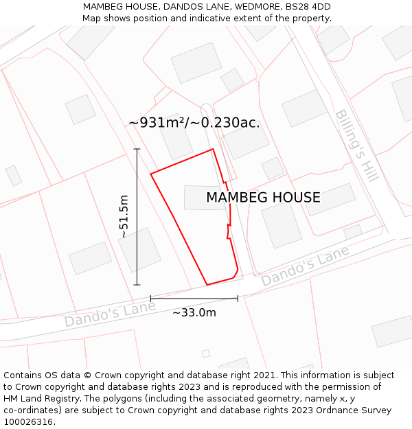 MAMBEG HOUSE, DANDOS LANE, WEDMORE, BS28 4DD: Plot and title map