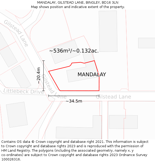 MANDALAY, GILSTEAD LANE, BINGLEY, BD16 3LN: Plot and title map
