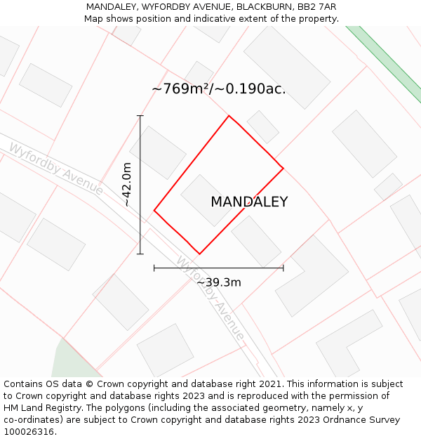 MANDALEY, WYFORDBY AVENUE, BLACKBURN, BB2 7AR: Plot and title map