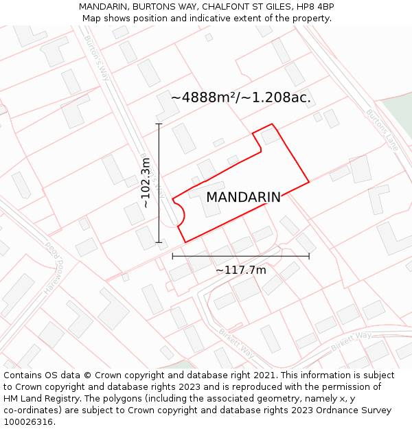 MANDARIN, BURTONS WAY, CHALFONT ST GILES, HP8 4BP: Plot and title map