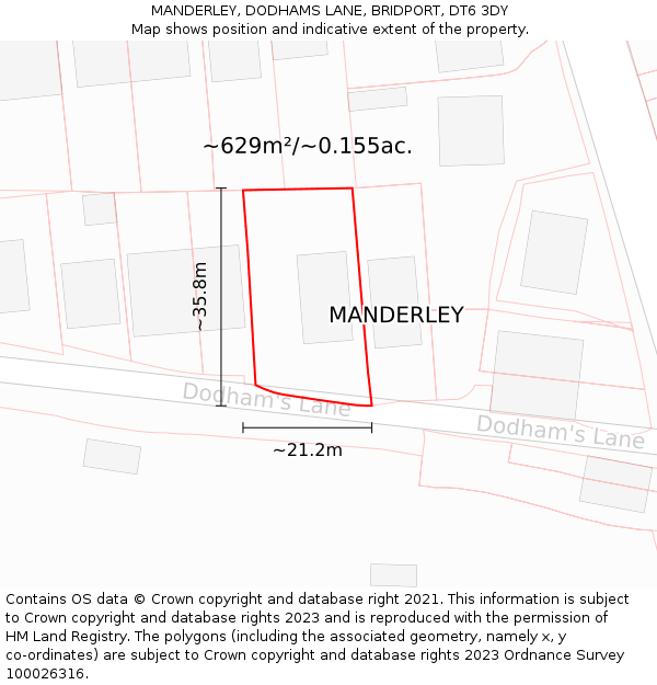 MANDERLEY, DODHAMS LANE, BRIDPORT, DT6 3DY: Plot and title map