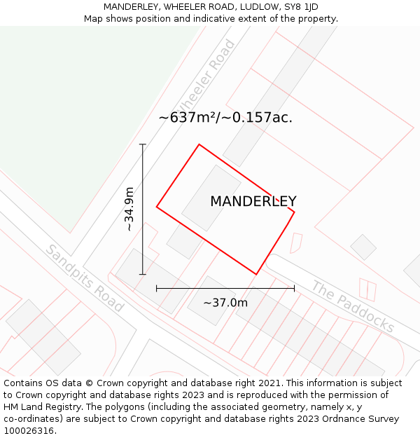 MANDERLEY, WHEELER ROAD, LUDLOW, SY8 1JD: Plot and title map