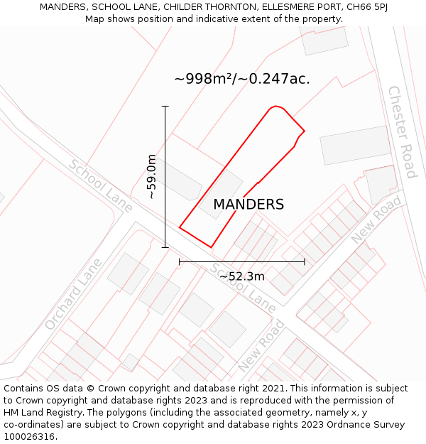 MANDERS, SCHOOL LANE, CHILDER THORNTON, ELLESMERE PORT, CH66 5PJ: Plot and title map