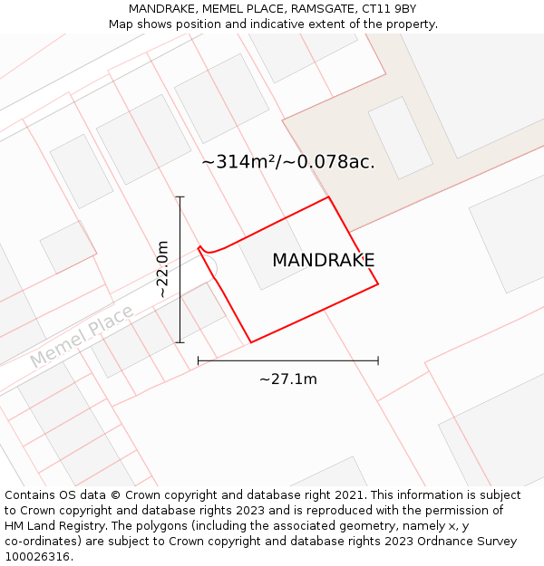 MANDRAKE, MEMEL PLACE, RAMSGATE, CT11 9BY: Plot and title map