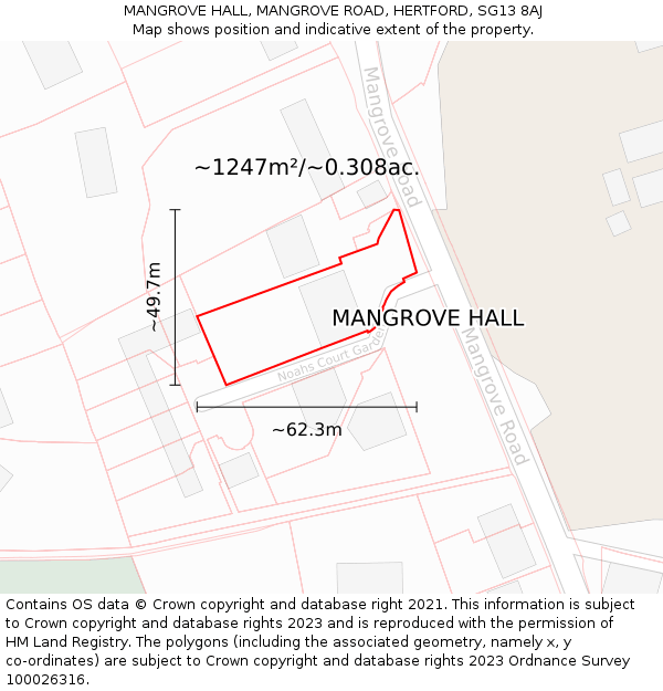 MANGROVE HALL, MANGROVE ROAD, HERTFORD, SG13 8AJ: Plot and title map