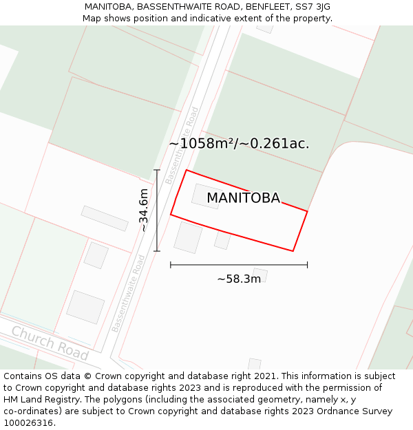MANITOBA, BASSENTHWAITE ROAD, BENFLEET, SS7 3JG: Plot and title map