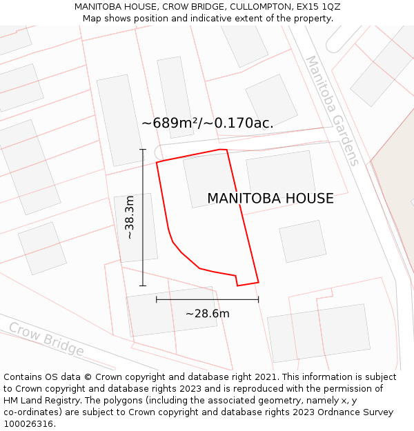MANITOBA HOUSE, CROW BRIDGE, CULLOMPTON, EX15 1QZ: Plot and title map
