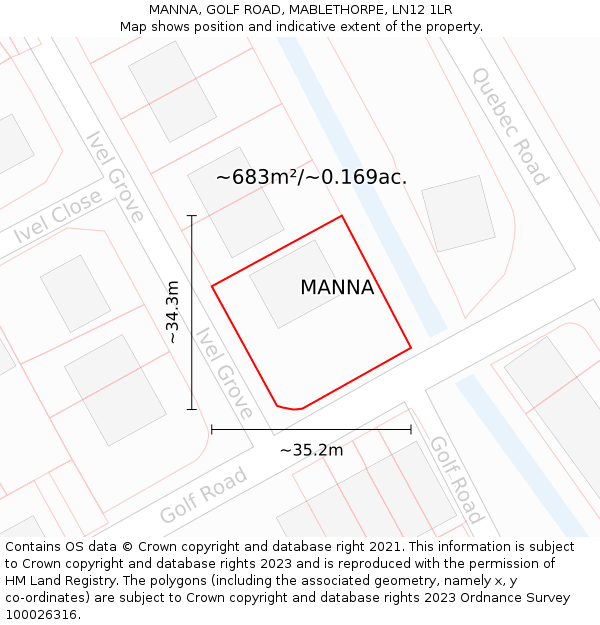 MANNA, GOLF ROAD, MABLETHORPE, LN12 1LR: Plot and title map
