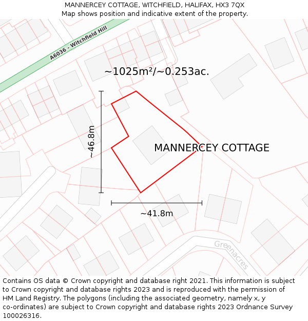 MANNERCEY COTTAGE, WITCHFIELD, HALIFAX, HX3 7QX: Plot and title map