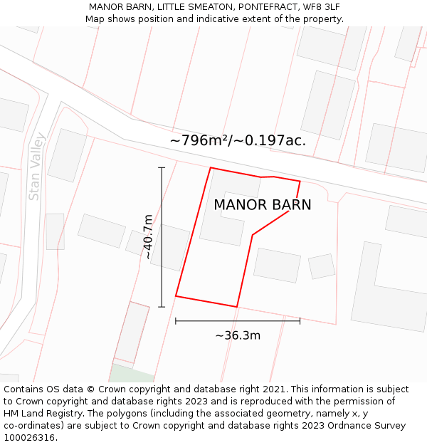 MANOR BARN, LITTLE SMEATON, PONTEFRACT, WF8 3LF: Plot and title map