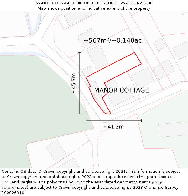 MANOR COTTAGE, CHILTON TRINITY, BRIDGWATER, TA5 2BH: Plot and title map