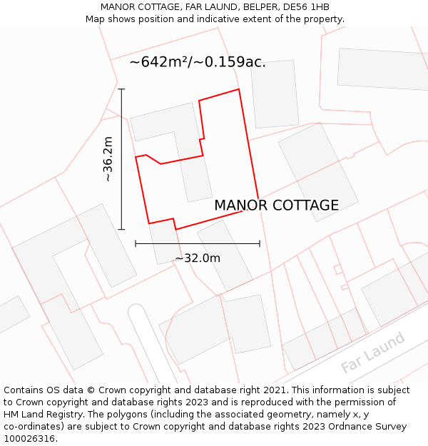 MANOR COTTAGE, FAR LAUND, BELPER, DE56 1HB: Plot and title map