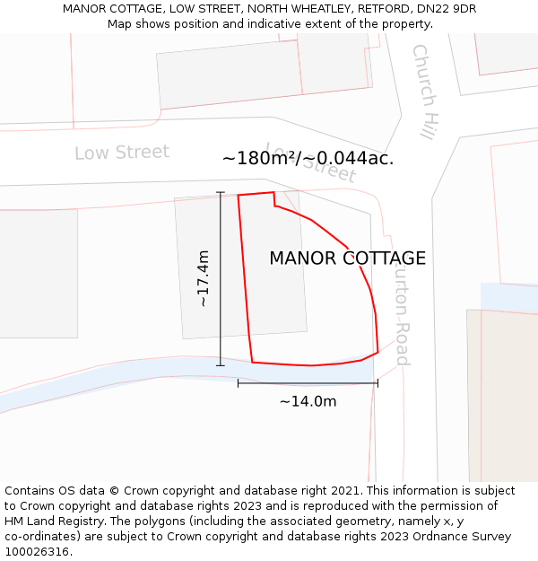 MANOR COTTAGE, LOW STREET, NORTH WHEATLEY, RETFORD, DN22 9DR: Plot and title map