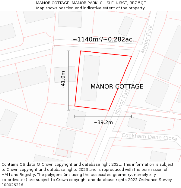 MANOR COTTAGE, MANOR PARK, CHISLEHURST, BR7 5QE: Plot and title map