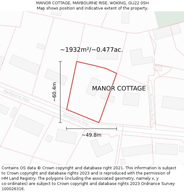 MANOR COTTAGE, MAYBOURNE RISE, WOKING, GU22 0SH: Plot and title map