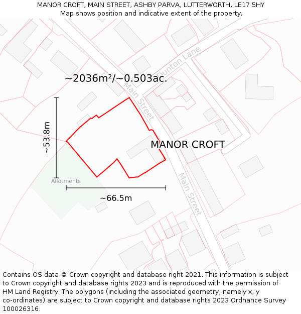 MANOR CROFT, MAIN STREET, ASHBY PARVA, LUTTERWORTH, LE17 5HY: Plot and title map