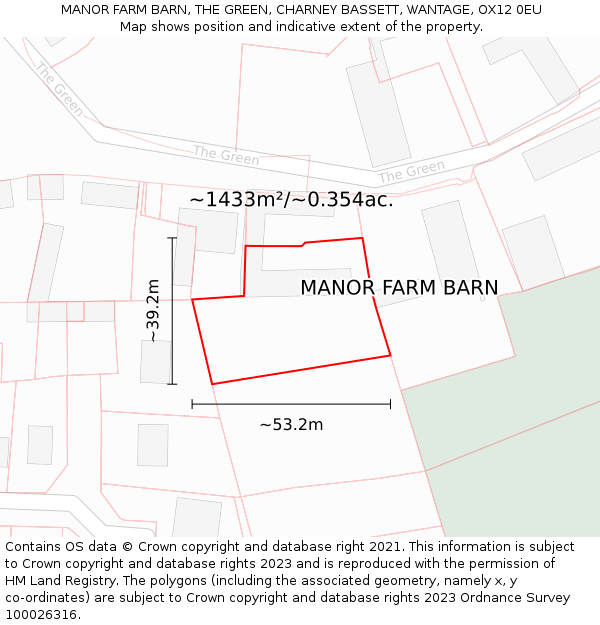 MANOR FARM BARN, THE GREEN, CHARNEY BASSETT, WANTAGE, OX12 0EU: Plot and title map